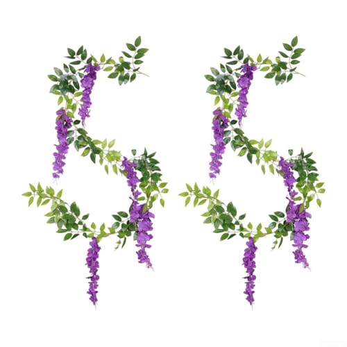 Lot de 2 guirlandes de glycines artificielles réalistes - Tissu et fleurs en soie de 1,8 m pour...