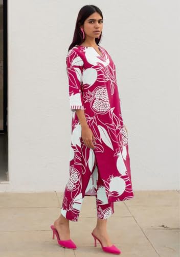 Image of GoSriKi Women's Cotton Blend Straight Printed Kurta with Pant
