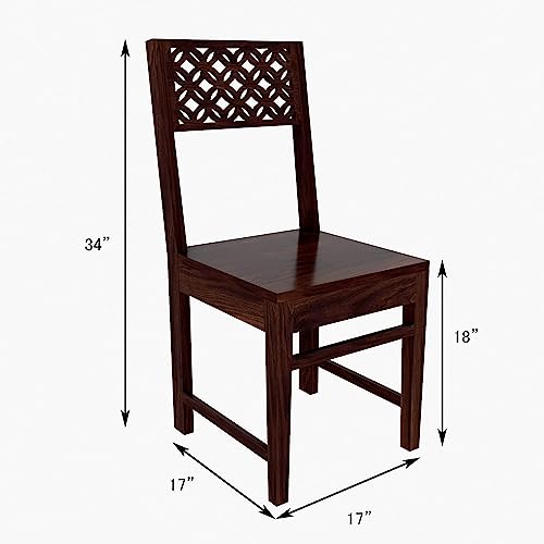 Image of Solid Sheesham Wood Set of Two Dining Chairs for Dining Room | Study Room | Office | Guest Room | Finish Color - Warm Chestnut Finish |