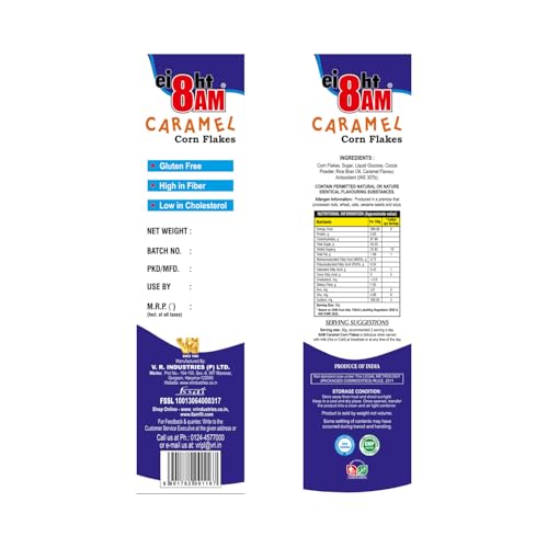 Image of 8AM Corn Flakes Caramel 300 Gram, No Cholesterol, Trans Fat, Artificial Additives, Source Of Fiber, Contains Iron & Zinc, Crunchy & Nutritious Whole Grain Breakfast Cereal