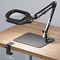 ONLYWIN Magnifying Desk Lamp, 10X Square Magnifying Glass with Light and Stand, Dimmable LED Magnifier Lamp with Clamp and Base, Adjustable Swing Arm Light for Close Work, Reading, Crafting, Black