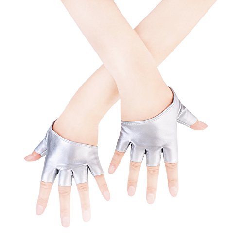 JISEN Gants de danse en cuir PU pour femme Demi paume - - Taille unique Cover