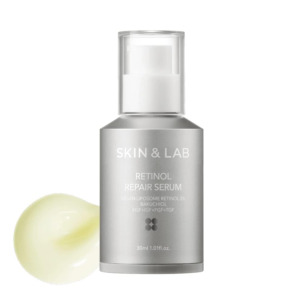 [SKIN&LAB] Retinol Repair Serum | Contains Vegan Retinol, Bakuchiol and Peptides| For Reduce Wrinkles & Fine Lines, Smoothing | Daily Facial Essence | For Sensitive Skin Type | 1.01 fl.oz