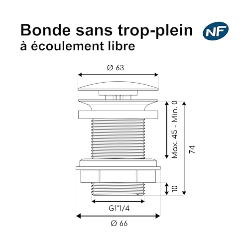 Bonde de lavabo écoulement libre Edouard Rousseau laiton brossé - 4