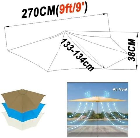 9FT Half Umbrella Replacement Canopy - Outdoor Patio Umbrella Cloth for 5 Ribs, Half Round Parasol Cover, Durable Waterproof Canopy for Garden, Deck & Balcony