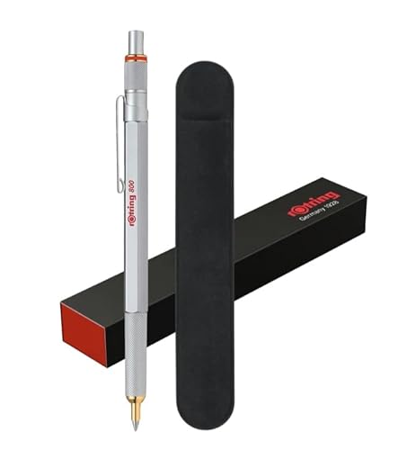 rOtring 800 Ballpoint Pen | Medium Point | Black Ink | Silver Barrel | Refillable | includes Velvet Pen Case