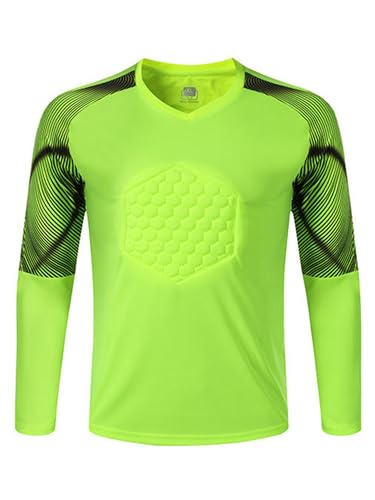 Mufeng Kids Boys Long Sleeve Padded Goalkeeper Soccer Jersey Football Team Uniform Basketball Training Top Fluorescent Green 11-12 Years