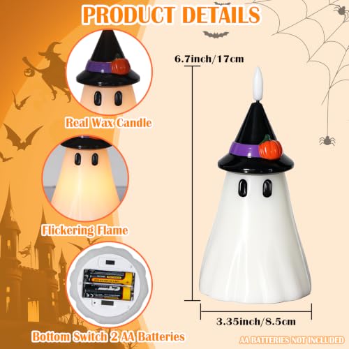 Image of Halloween Decor Flameless Ghost Candles with Witch Hat, 3PCS