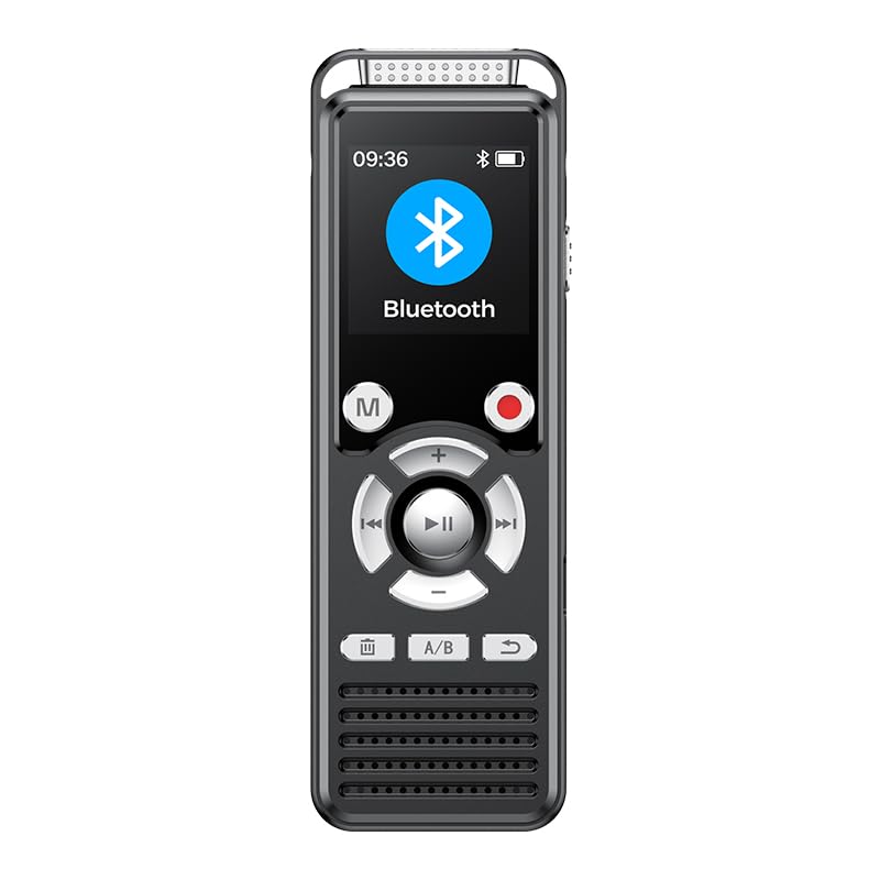 EVISTR Grabadora de voz digital de 3072 Kbps   Dictáfono de grabación de llamadas Bluetooth de 64 GB con reducción de ruido   Grabadora activada por voz con micrófono dual para conferencias