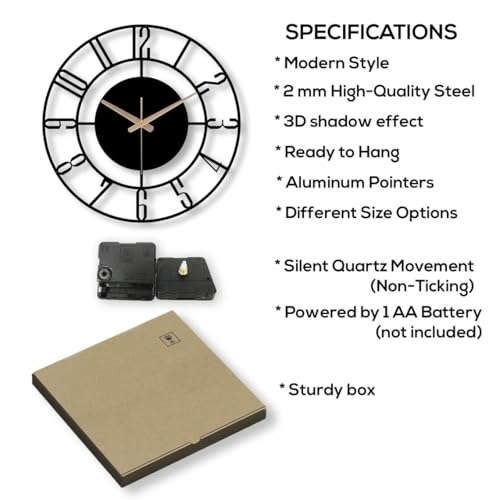 Image of Stylish Metal Analog Wall Clock for Living Room, Bedroom, Office, Kitchen, Home and Hall | Antique Fancy Big Size Modern Wall Watch for Home Decor (Style-1, 40CM)