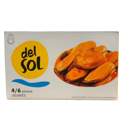 Mejillones En Escabeche Gigantes 120Gr, 4/6 Piezas Jugosos - Mejillones Escabeche En Lata | Del Sol | Conservas Perfectas para Sorprender y Combinar con Platos Preparados