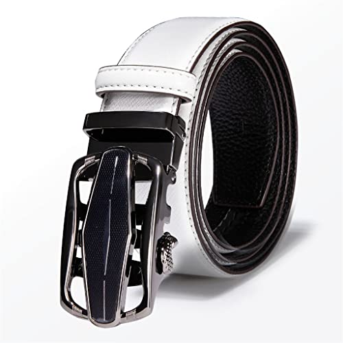 White Men Leather Belt Male Black Automatic Buckle Cowhide Leather Men Belt (Color : A, Size : 130cm) (A 110cm)