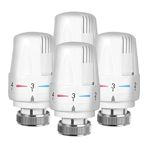 YGiTK Thermostatic Head 4 Pieces Radiator Valve Cooling Valve for Office Home Hermostat Head White M30 x 1.5 Applicable Coil Size 15 mm, Radiator Thermostat with Zero Setting Cover