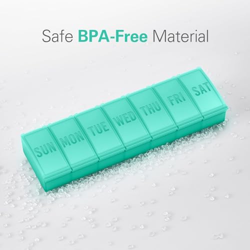 Image of Barhon Pill Organizer Large, Weekly Pills Organizer Pill Box, Medicine Pill Organizer Travel, 7 Day Pill Case for Big Vitamins Supplements Fish Oil, Green