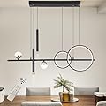 ORANOOR LED Modern Chandeliers for Dining Room, Dimmable Black Gold Chandelier Kitchen Pendant Lighting Over Island, Linear Ring Globe Pendant Light Fixtures Dining Room Lights Ceiling Hanging