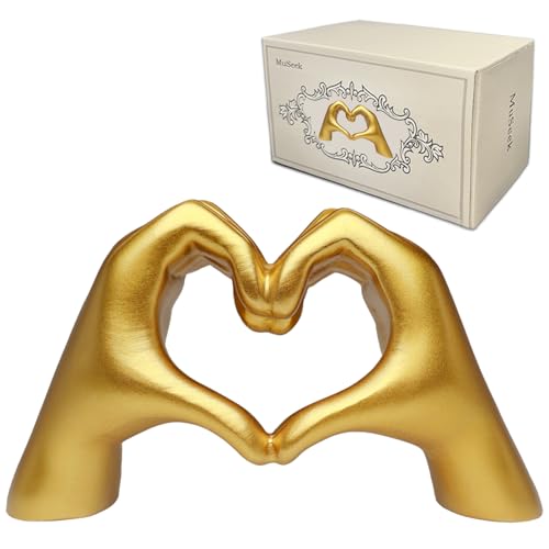 Escultura de Manos en Corazón Oro para Decoración