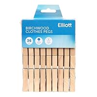 Elliott Hardwood Clothes Pegs with Metal Coil Spring for Firm Grip, Contoured to Prevent Leaving Marks on Clothing, This Pack Include 36 Pegs Ideal for Outdoor and Indoor Use