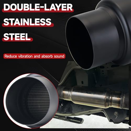 Image of LCGP 3 inch Inlet Universal Resonator Muffler, 3 inch Outlet 12 inch Overall Length Stainless Steel High Performance Muffler, Polished, Pass-Thru Design Black