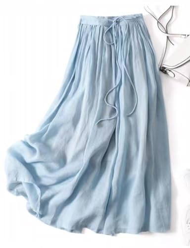 IDEALSANXUN Linen Skirts for Women Spring Summer A Line Drawstring Elastic High Waisted Casual Cute Trendy Flowy Midi Skirt2