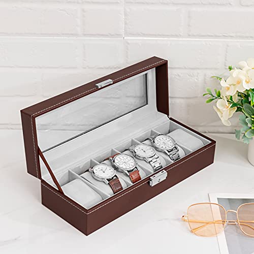 Oyydecor Watch Box 6 Slots Pu Leather Case Organizer Wooden Storage Organizer For Storage And Display Men's & Women's Gift Business (Brown) #TOP1