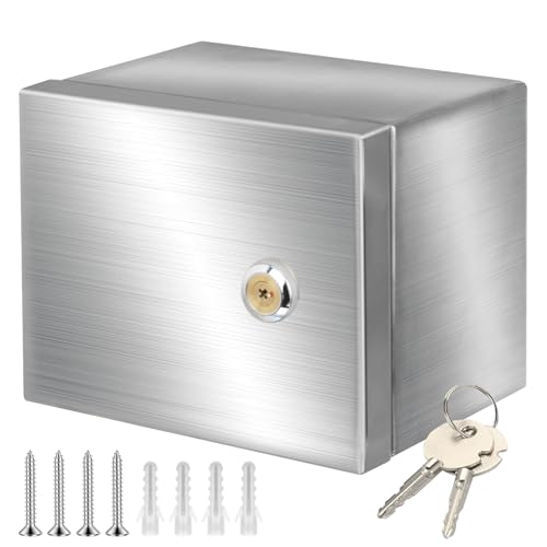 CHENGPI Edelstahl 304 Schaltschrank Verteilerkästen mit 1 * 2P Leckschalter 32A und 2 * Europäische Steckdose 250V/16A,Wandmontiert Gehäuse für den Außen-/Innenbereich mit Schloss