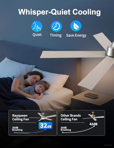 Image of Rayqueen 60Inch Brushed Nickel Ceiling Fans with Lights and Remote,Downrod