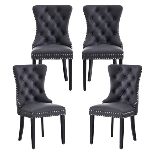 Image of Leather Dining Chairs, Upholstered Dining Room Chairs, Black, Set of 4