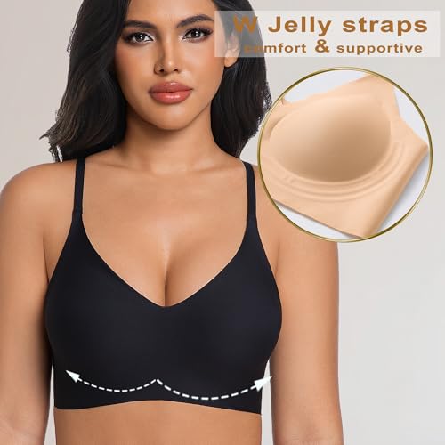 Image of PRETTYWELL Comfortable Bras, Seamless Wire Free Everyday Bras for A to D Cups, V Neck Soft and Light Basic Bras for Women
