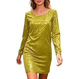 Abendkeid Damen Glitzer,Cocktailkleid Damen Langarm Partykleid A Linie Cocktailkleider Elegant Glitzerkleid Kurz Paillettenkleid Rundhals Ballkleider Knielang Frauen