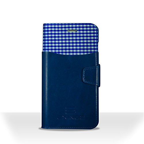 EXINOZ Funda para iPhone 6 Plus / 6s Plus  Funda Billetera de Piel excepcional [Azul]