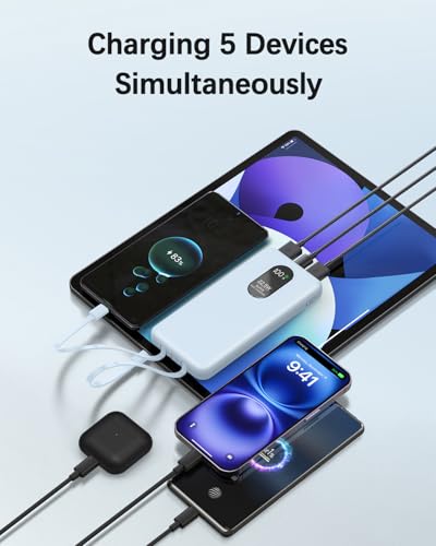 Cargador portátil de 22,5W con 5 salidas y 3 entradas color azul para smartphones 4