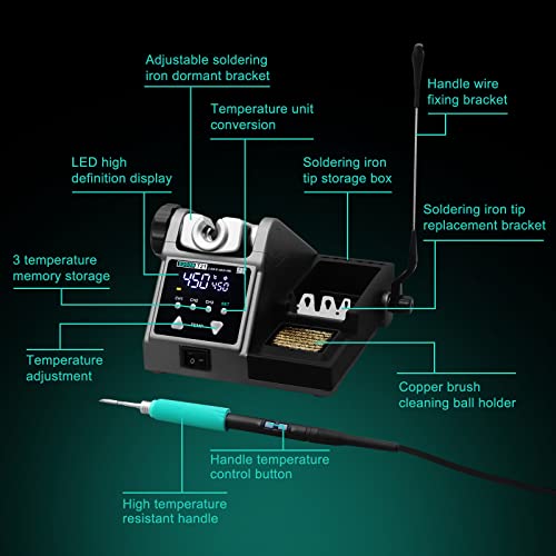 SUGON T21 Digital Soldering Iron Station 120w, 3 Seconds Fast Heat up 716℉, Use 245 Soldering Iron Tip, 3 Temperature Memory Storage, 212℉-842℉, Auto Sleep, C / °F, Quick Change Soldering Tip Holder
