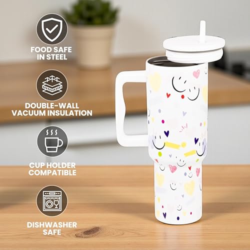 Image of CYNVEXA Tumbler with lid and Straw 1200ML Cup Stainless Steel Vacuum Insulated Tumbler for Water, Iced Tea or Coffee 1.2L Office Gym Travelling (Smileys COCOUNUT Cloud)