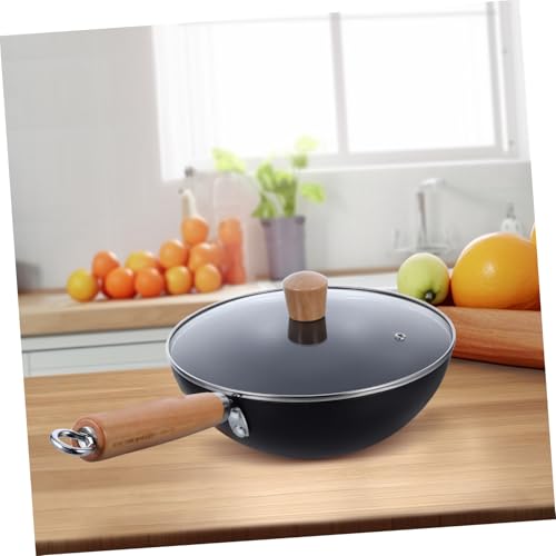 Wok pequeño de hierro con mango de madera miniatura 5