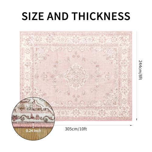Tapete rectangular 8x10 oriental suave lavable rosa miniatura 2