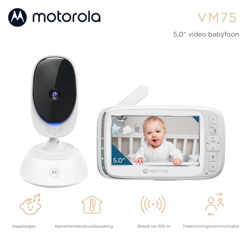Motorola Nursery VM75 Babybewakingscamera - Babyfoon met 5 inch ouderunit - Babycamera met nachtzicht, digitale zoom, tweerichtingscommunicatie en slaapliedjes - Afbeelding 3