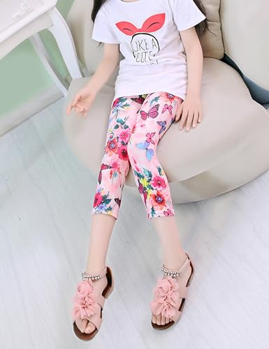 Kiench Girls Capri Leggings Summer Cropped 3/4 Pants Pattern3