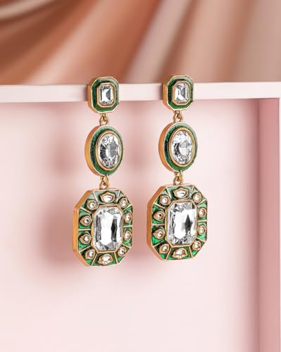 Image of Rubans Drop Earrings American Diamond Crystal Stylish Trendy Jewellery Gift for Women & Girls