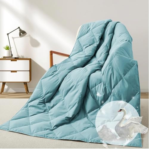 Deodar Natural Down Fiber Throw Blanket for Couch, Bed Throws for Home, Sofa, Outdoor, Lightweight Throw Blankets with Peach Skin Fabric, Reversible Down Blanket Gift, 50