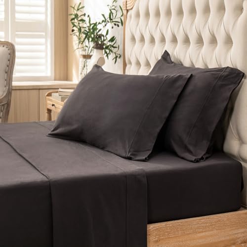 PURE ERA Jersey Knit 4pc Bed Sheet Set 100% T-Shirt Cotton Super Soft Comfy Breathable Fits Mattress Up to 20" Extra Deep Pocket (Solid Deep Brown, King)