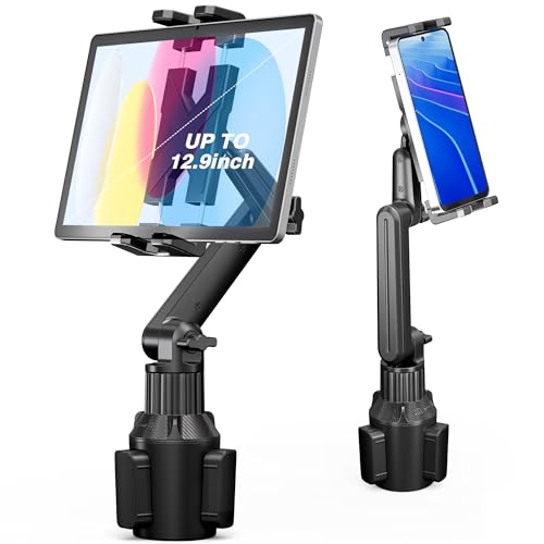 Peastrex カーカップホルダー タブレットマウント、iPadカップホルダー カーマウント 15インチ調整可能アームスタンド タブレット用 iPhone 4.7-13インチ、iPad Pro Air Mini、Fire、iPhone 16 15、Galaxy S25 S24 Z Fold 6 5