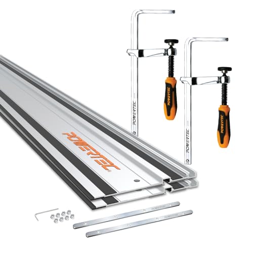 POWERTEC 110 Track Saw Guide Rail Kit for Makita and Festool Includes 2PK 55 Guide Rails 2PK Guide Rail Connectors and 2PK 7 Track Saw Clamps (72057)