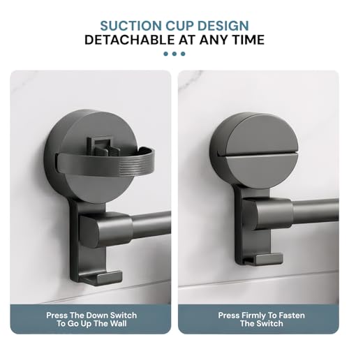 Image of Amazon Basics Suction Towel Holder for Bathroom - Rust - Free Powder Coated Wall Mounted Towel Rack No Drill Towel Rack Modern Bathroom Accessories Organizer Grey