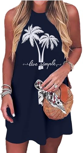 Image of MYHALF Summer Tank Dress for Women Sleeveless Beach Vacation Sundress Short Coconut Tree Sun Dress Casual Coverup