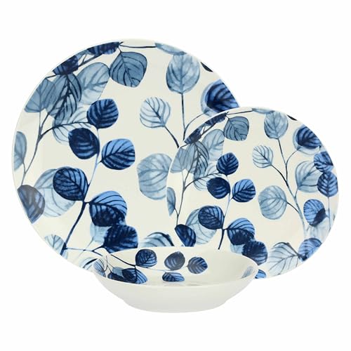 Domino Set 18 Piatti Foglie-Porcellana, Multicolor