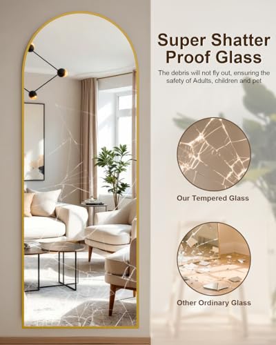 Image of 59 inchx16 inch Floor Mirror Full Length, Arched Full Length Mirror with Stand, Full Body Mirrors for Bedroom Living Room or Cloakroom Gold