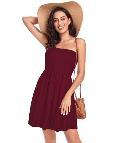 Image of Summer Dress for Women Beach Boho Strapless Cover Ups Off Shoulder Floral Sundresses