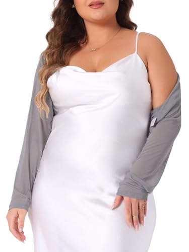 Image of Agnes Orinda Plus Size Mesh Crop Cardigans for Women Long Sleeve Open Front See Through Sheer Bolero Shrug Top