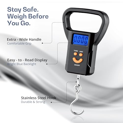 Image of iBELL LS520M Luggage Weighing Scale, Portable, 50 KG, Hook Type with Digital LED Screen, Tare Function, Auto Power off, Data Look Function, Over Load & Low battery Indicator (Black)