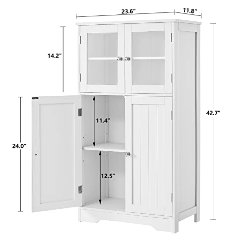 Iwell Bathroom Cabinet, Storage Cabinet With Glass Doors & Adjustble Shelf, Bathroom Floor Cabinet, Cupboard For Living Room, Office, Enterway, White #TOP2